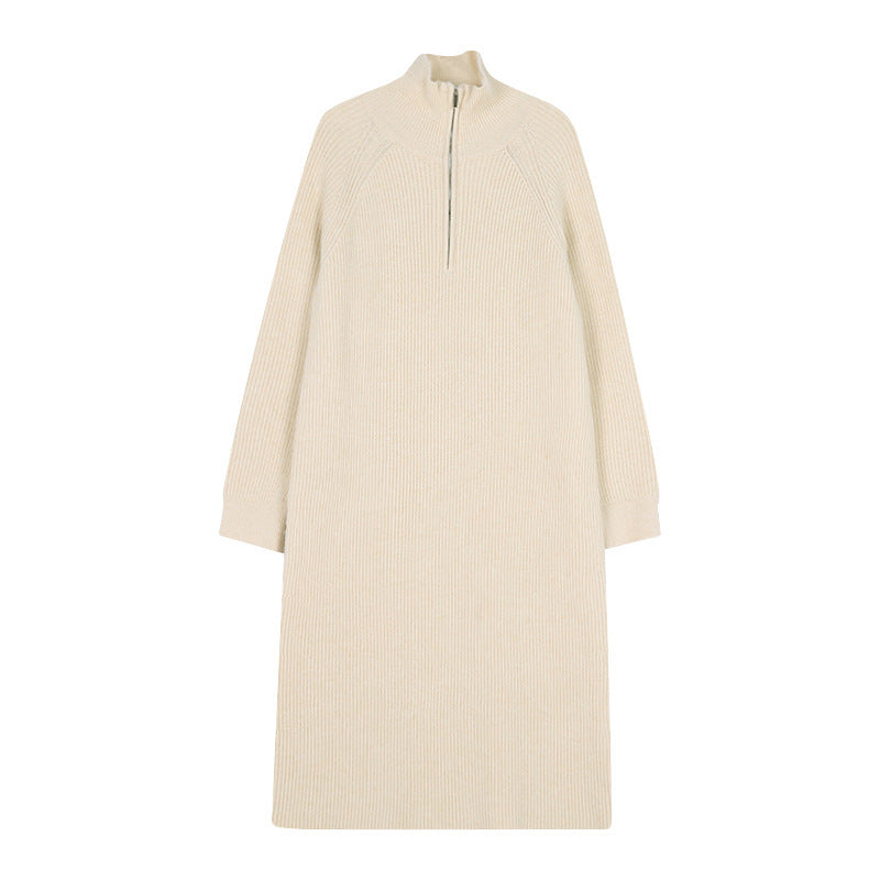 Women's Ribbed Knit Maxi Dress with Half-Zip Collar