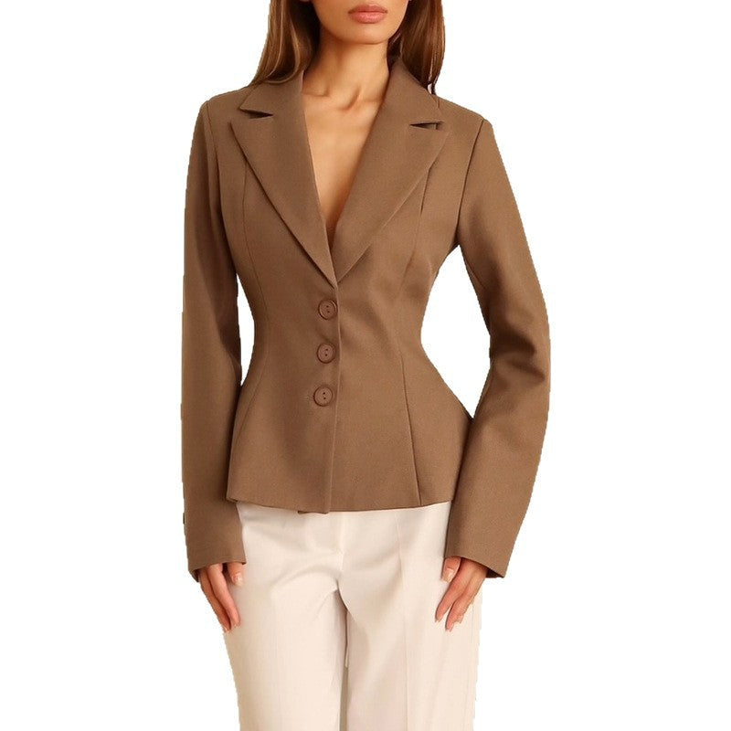 Women's Tailored Blazer with Notched Lapel and Button Front