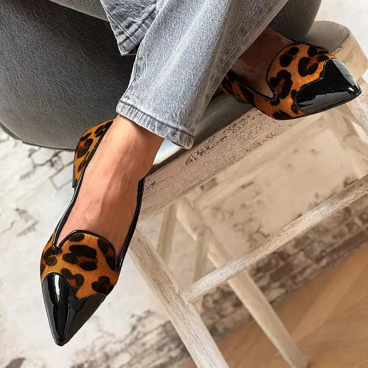 Women's Leopard Print Pointed Flats with Glossy Toe
