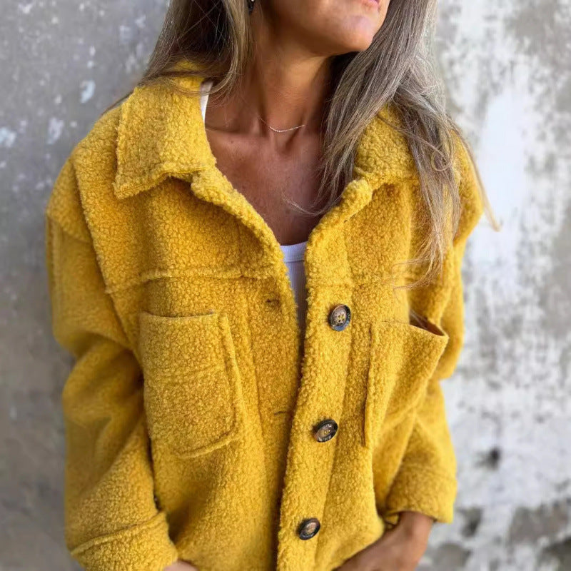Women's Button-Front Teddy Jacket with Collared Neckline