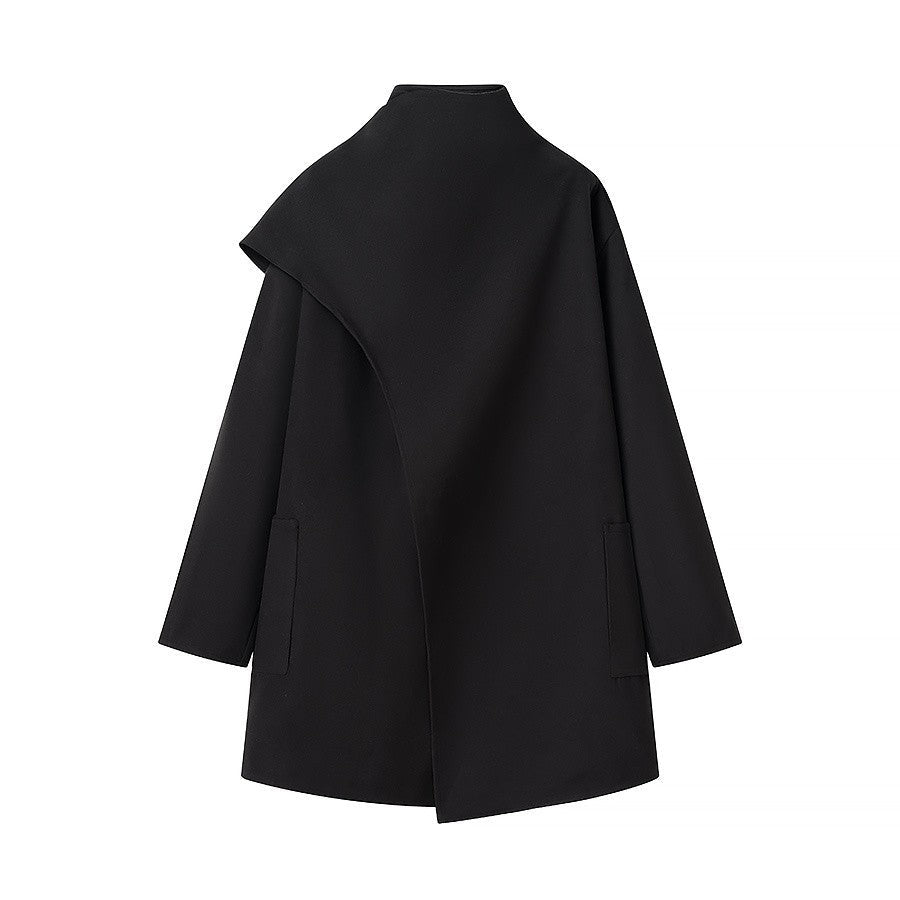Women's Cape-Style Coat with Stand Collar and Long Sleeves
