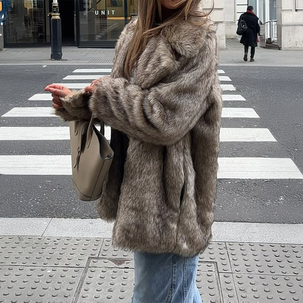Women's Faux Fur Cropped Jacket with Stand Collar