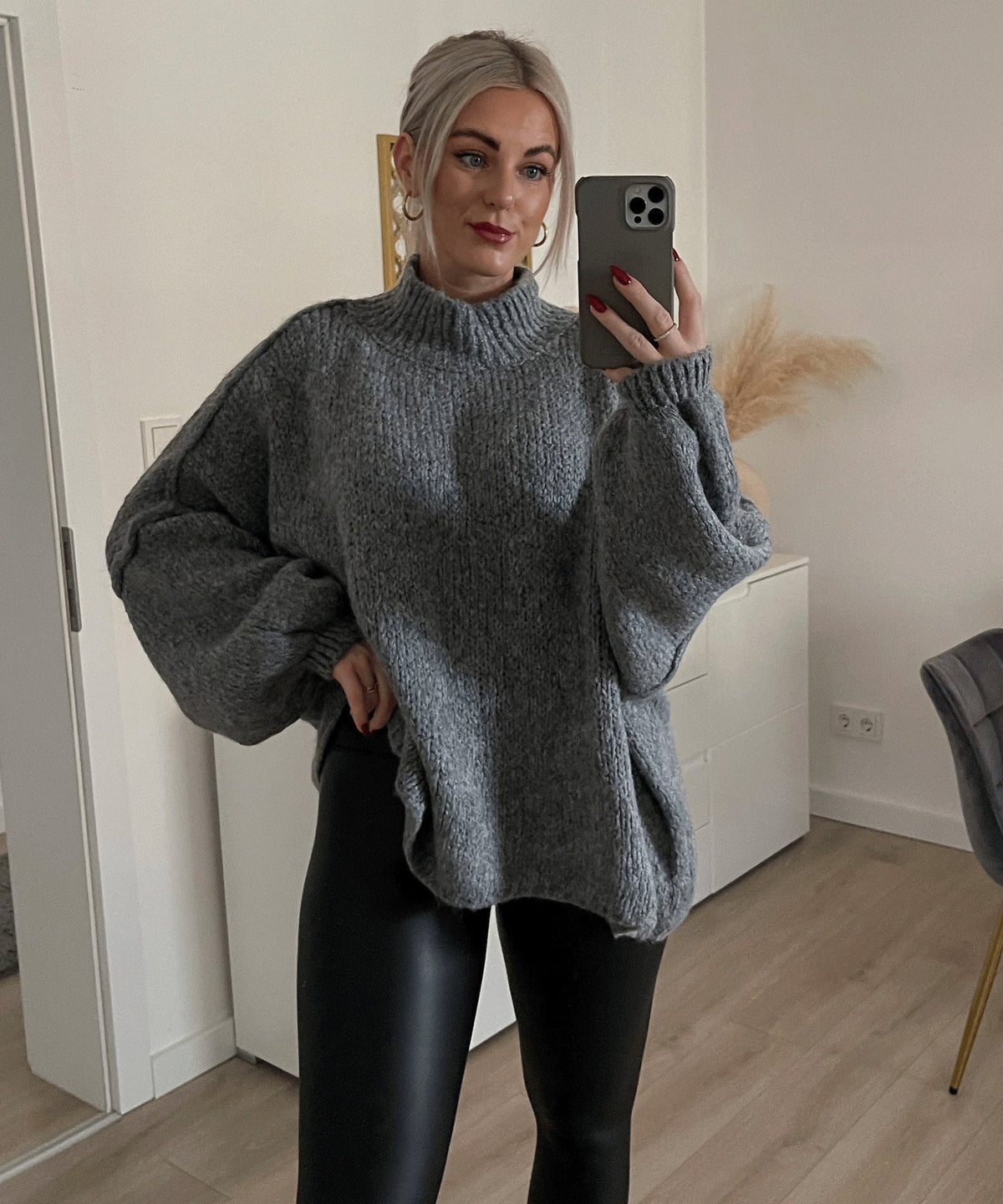 Women's Oversized High Neck Sweater with Balloon Sleeves