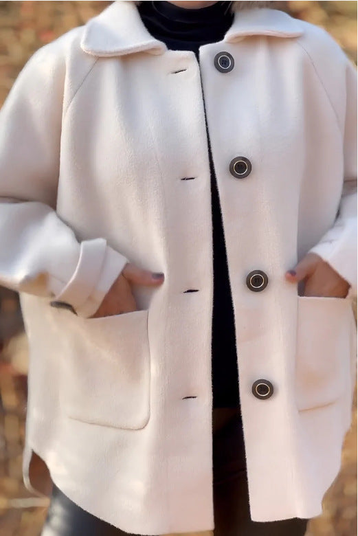 Women's Oversized Button-Front Jacket with Contrast Trim