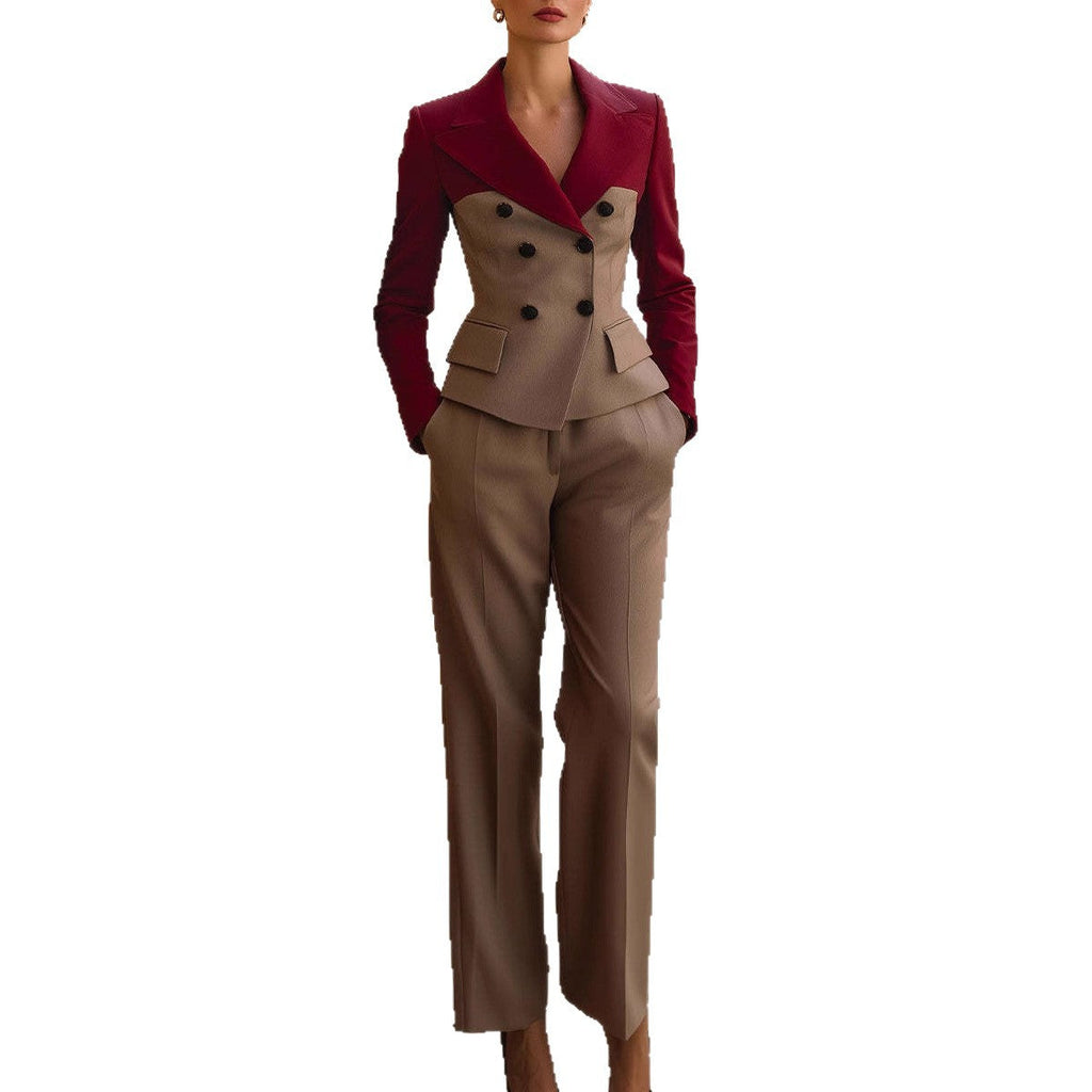 Women's Colorblock Double-Breasted Blazer with Peplum
