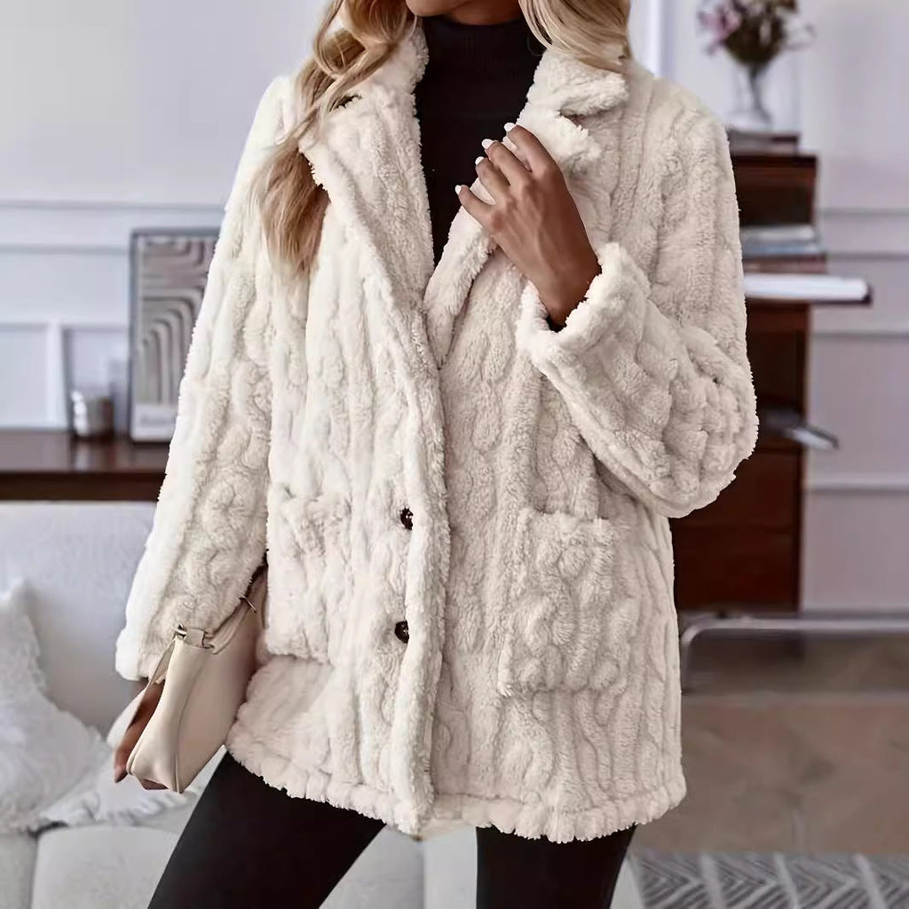 Women's Textured Teddy Coat with Notch Lapel