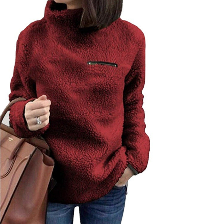 Women's Stand Collar Fleece Pullover with Chest Zip