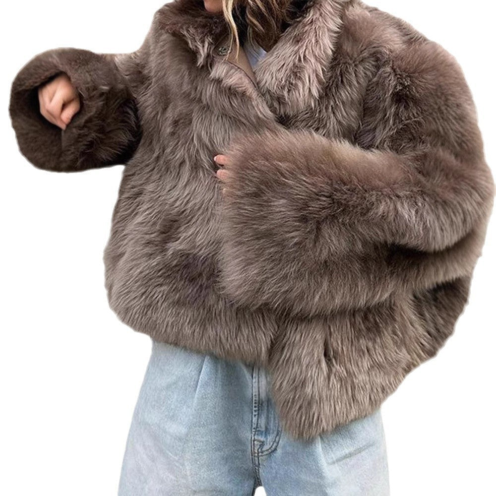 Women's Faux Fur Jacket with Stand Collar for Winter