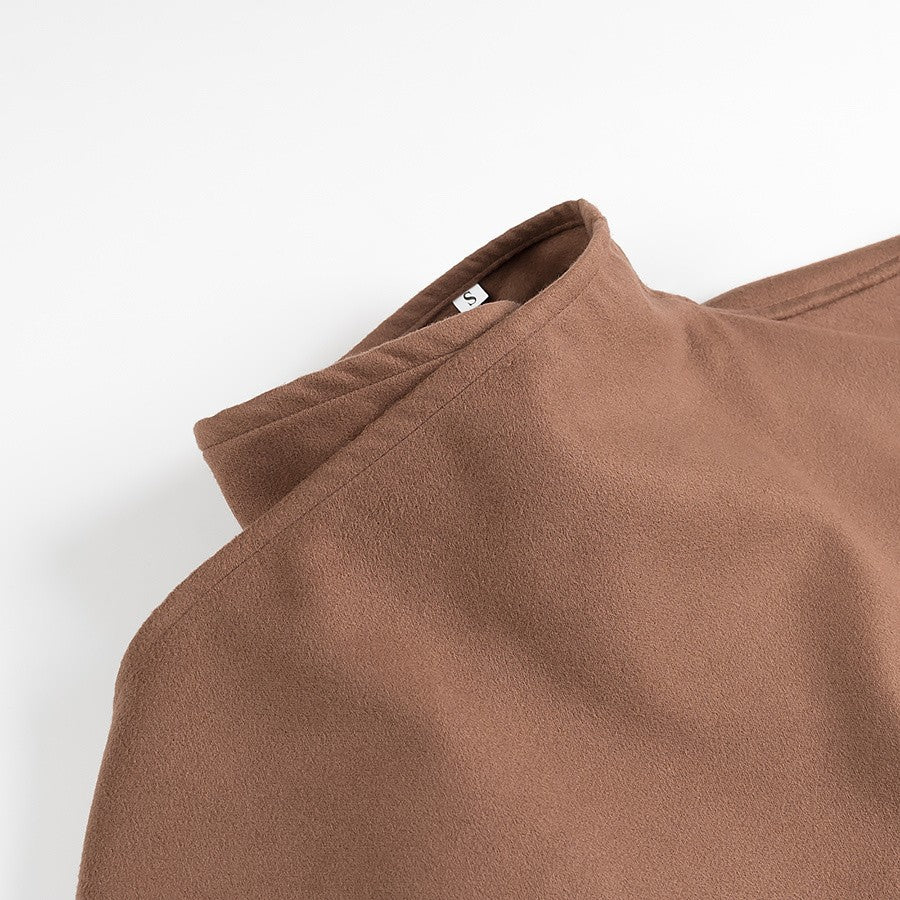 Women's Cape-Style Coat with Stand Collar and Long Sleeves