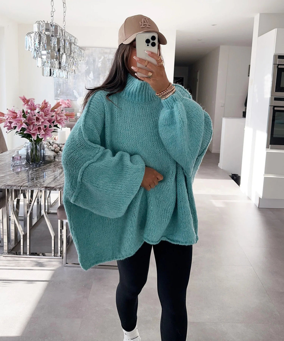 Women's Oversized High Neck Sweater with Balloon Sleeves