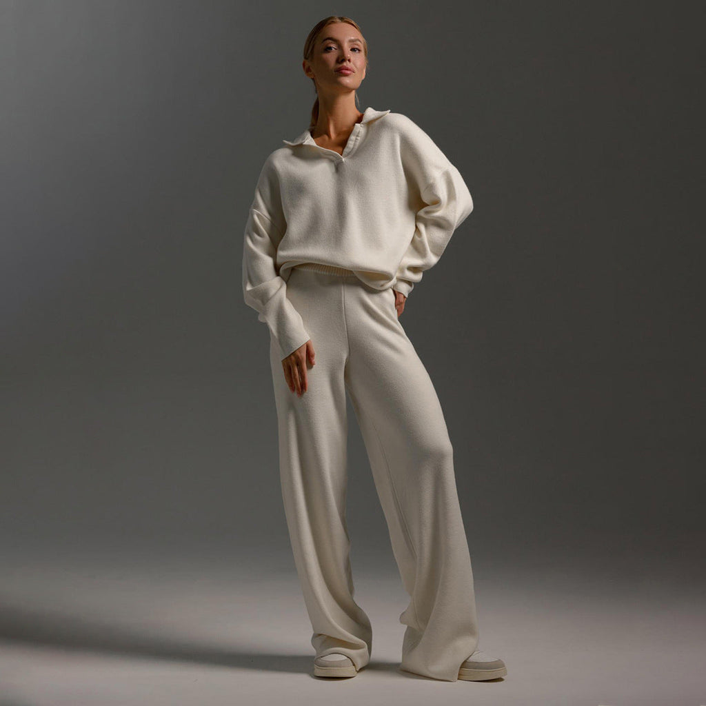 Women's Polo Collar Wide-Leg Co-Ord Set with Relaxed Fit