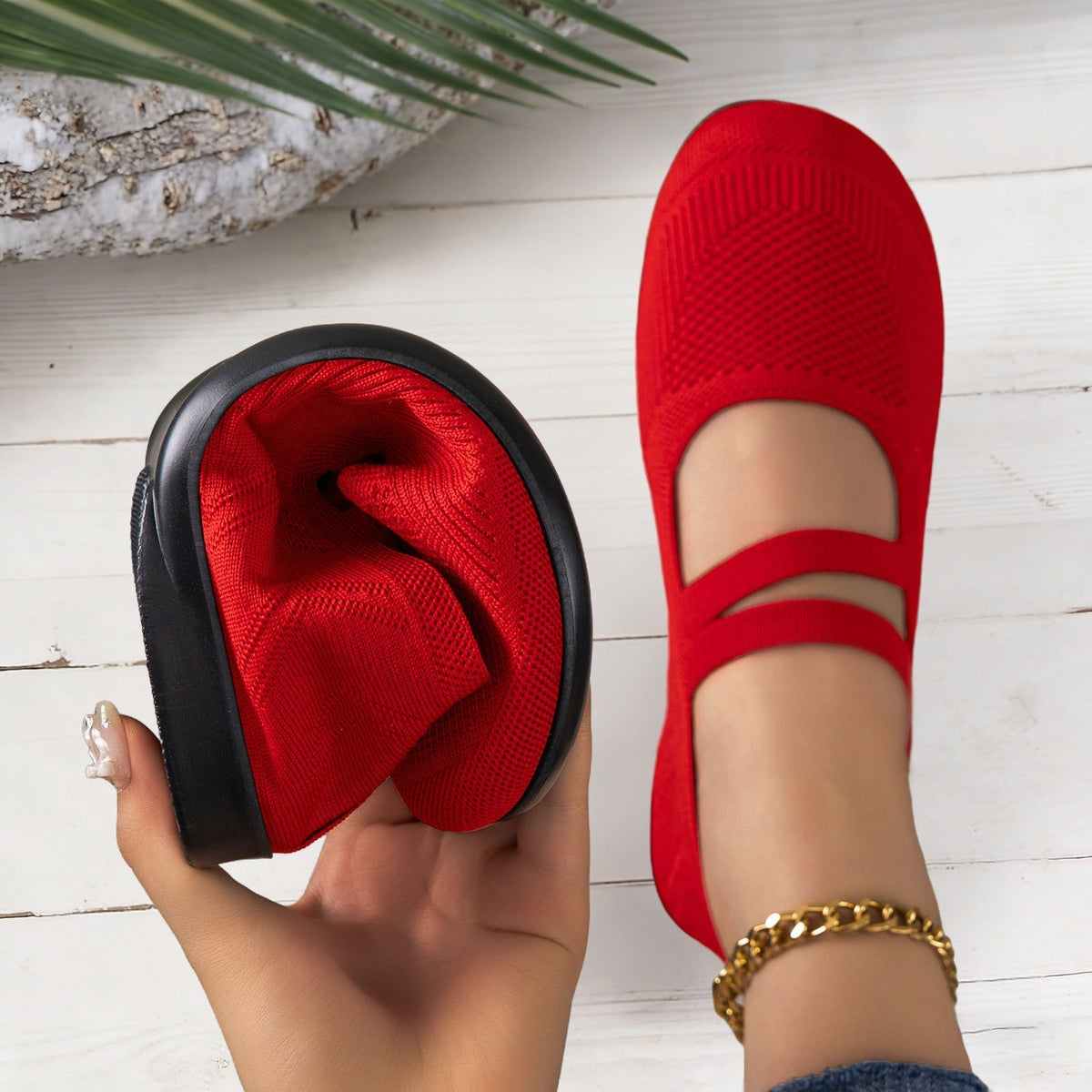 Women's Mary Jane Flats Slip-On with Dual Straps