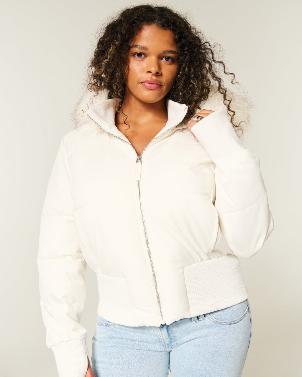 Women's Quilted Hooded Puffer Jacket, Zip Front, Long Sleeves