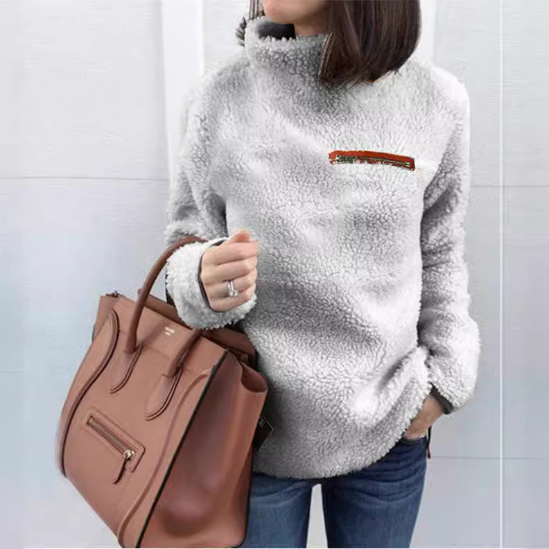 Women's Stand Collar Fleece Pullover with Chest Zip