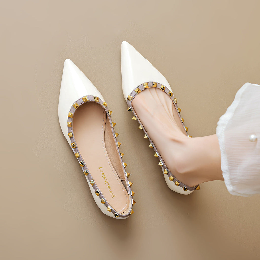 Women's Pointed Toe Studded Ballet Flats Slip-On
