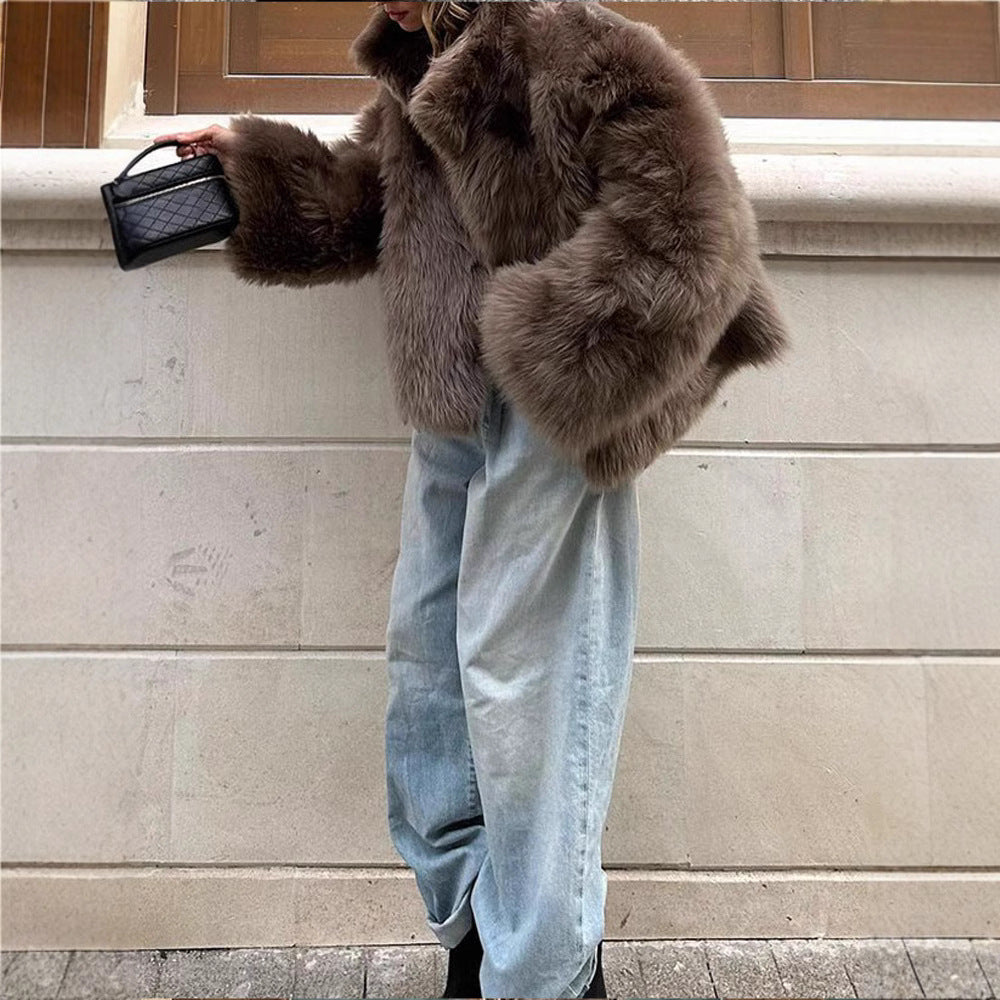 Women's Faux Fur Jacket with Stand Collar for Winter
