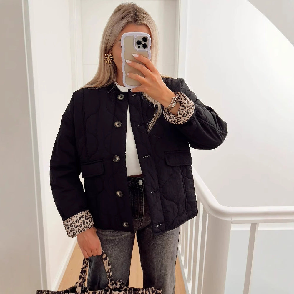 Women's Quilted Button-Front Jacket with Side Pockets