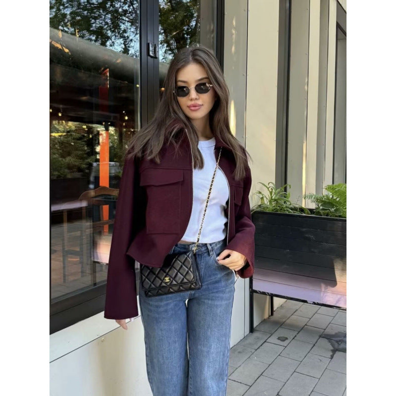 Women's Cropped Wool Jacket with Chest Pockets