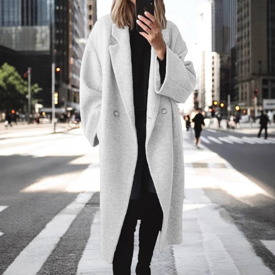 Women's Oversized Longline Coat with Notch Collar