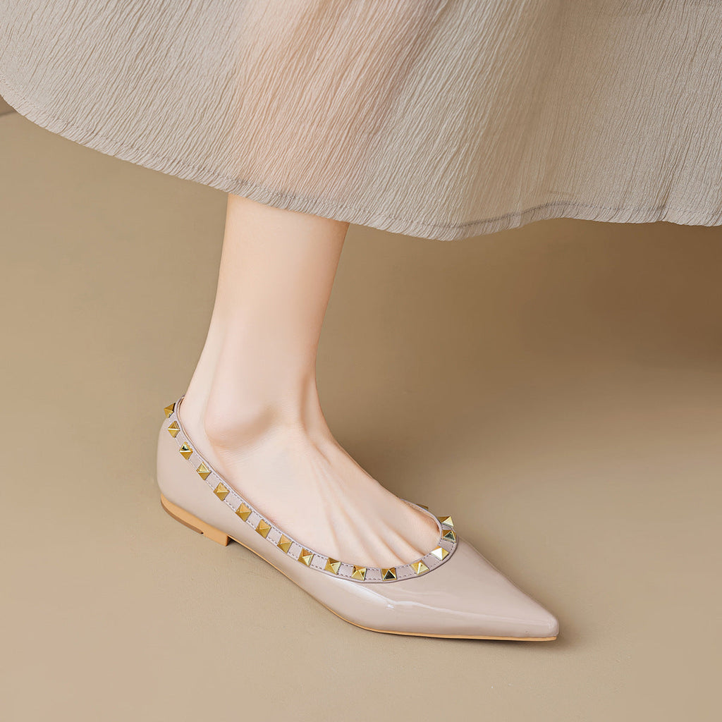 Women's Pointed Toe Studded Ballet Flats Slip-On