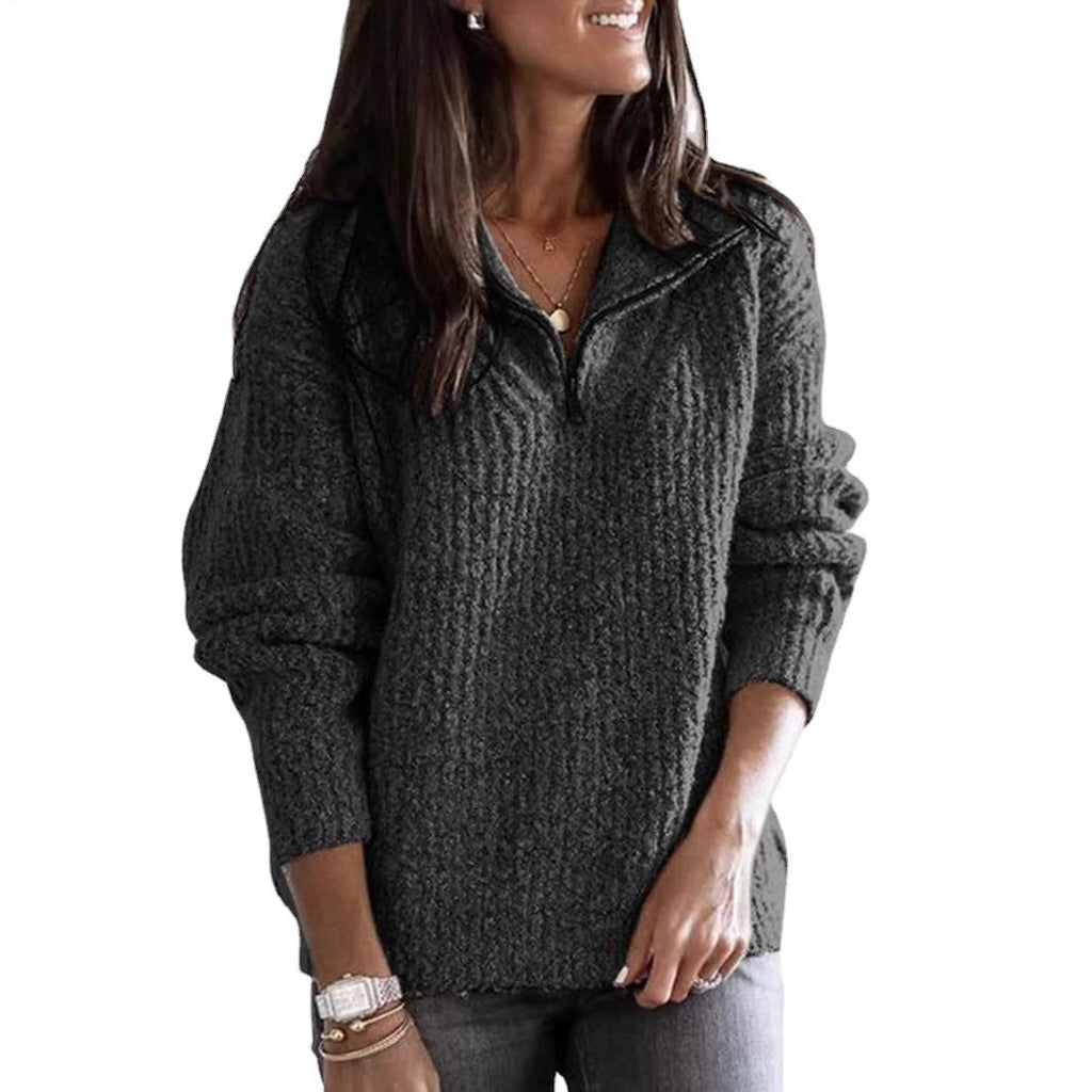 Women's Half-Zip Textured Pullover with Relaxed Fit