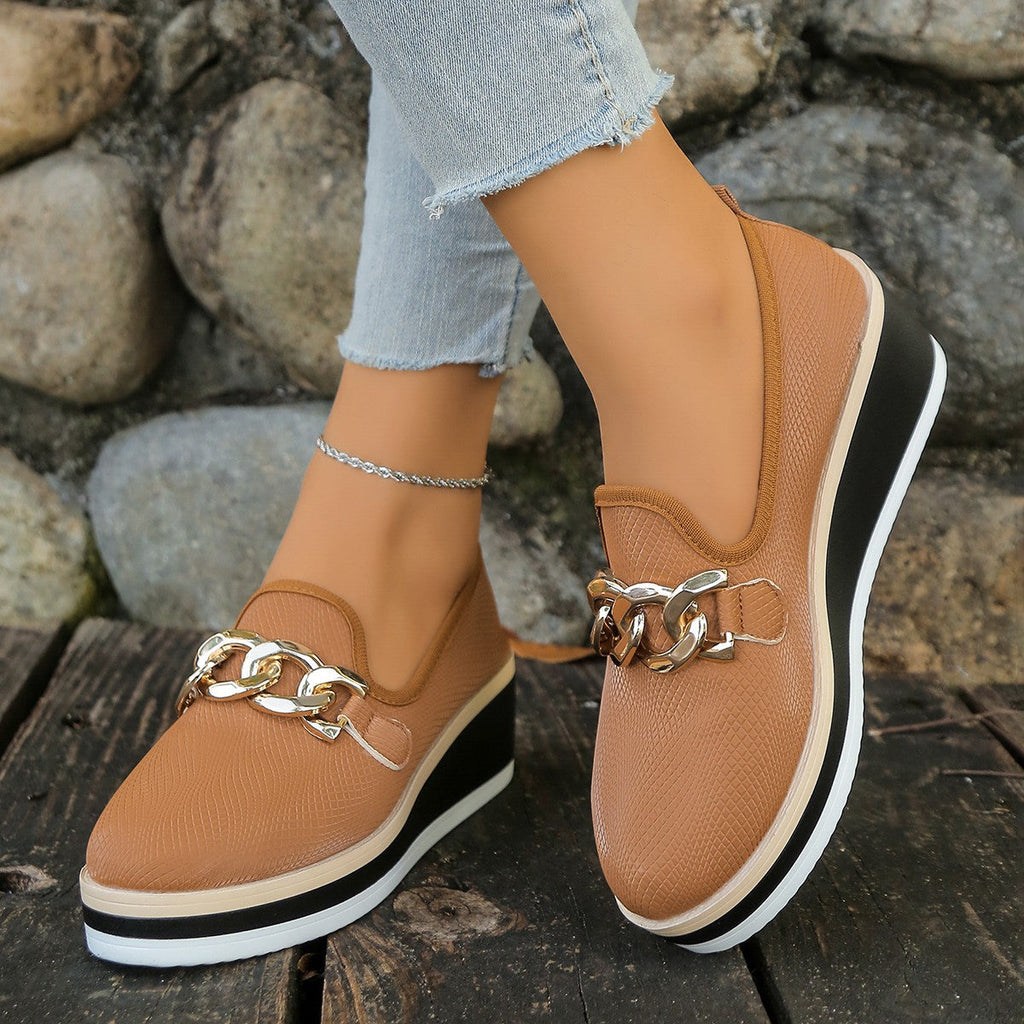 Women's Chain Detail Platform Loafers Slip-On