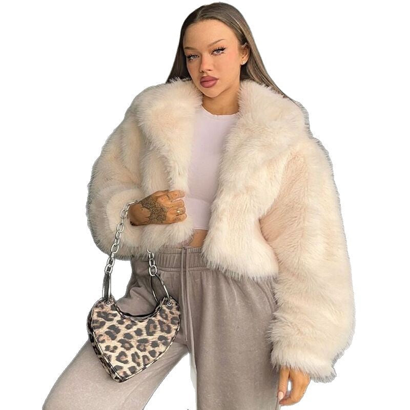 Women's Cropped Faux Fur Jacket with Open Front