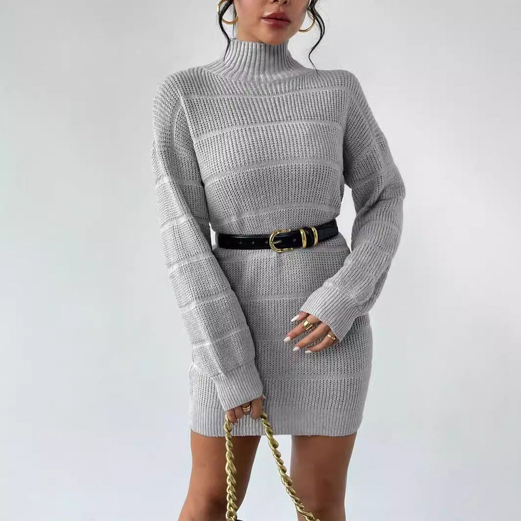 Women's Turtleneck Sweater Dress with Textured Knit