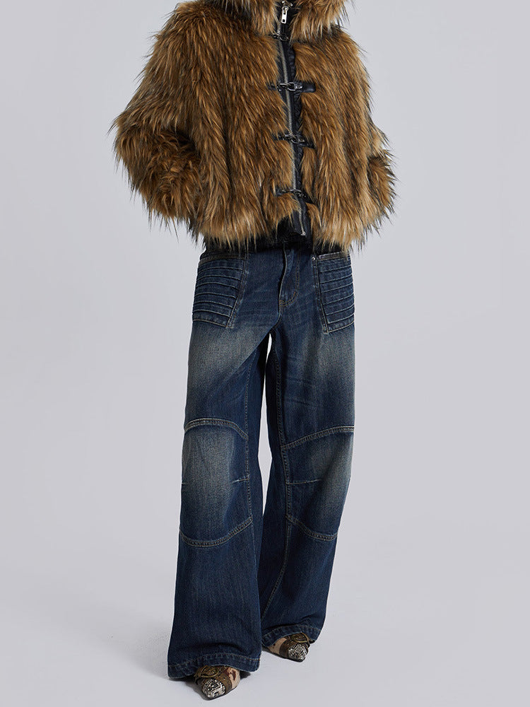 Women's Shaggy Hooded Zip-Front Jacket with Toggle Closures