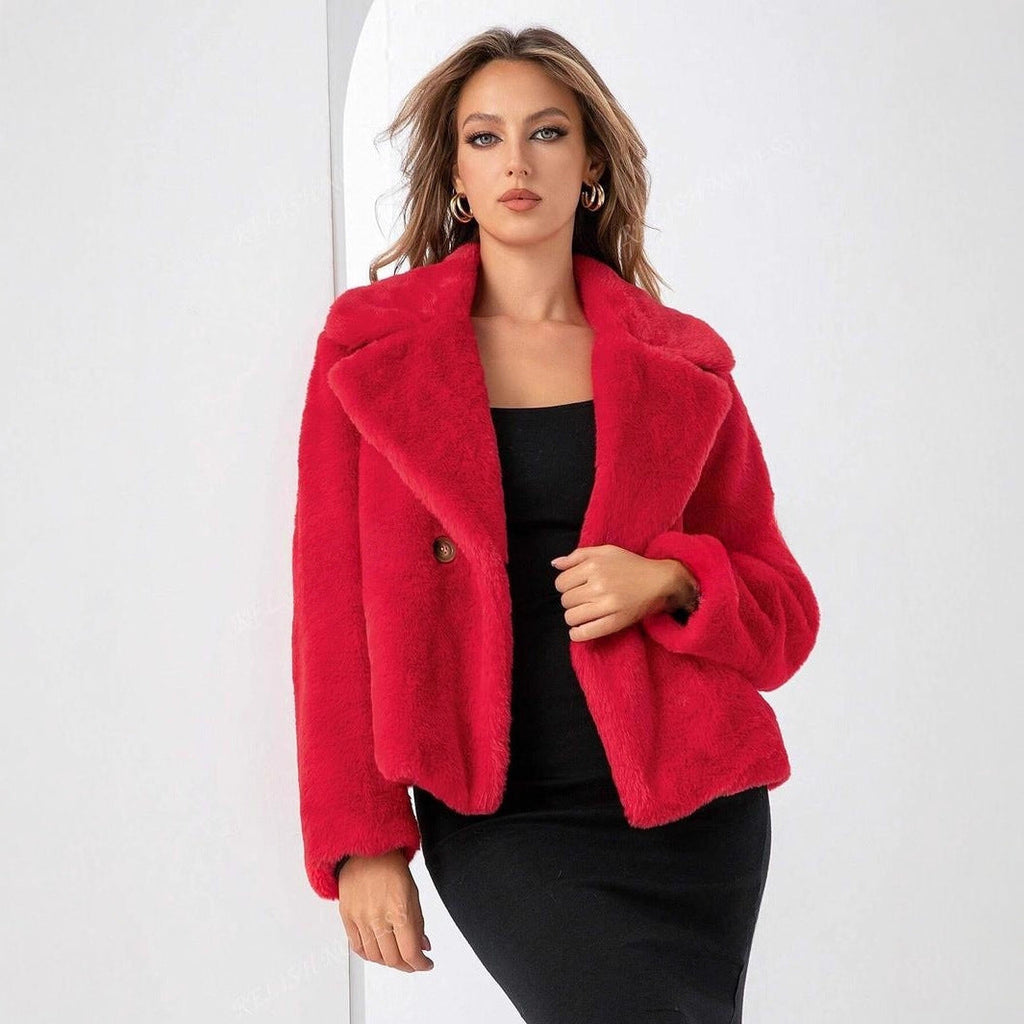 Women's Teddy Jacket with Wide Collar and Button Front