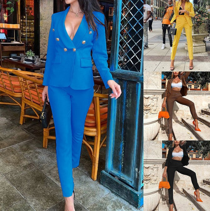 Women's Tailored Blazer Suit Set with Deep Lapel