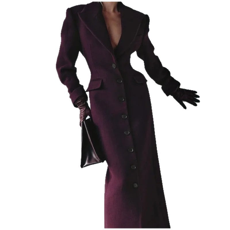 Women's Button-Front Blazer Coat with Notch Lapel
