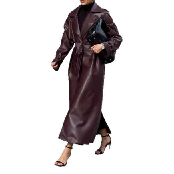 Women's Belted Trench Coat Long Notched Collar Style
