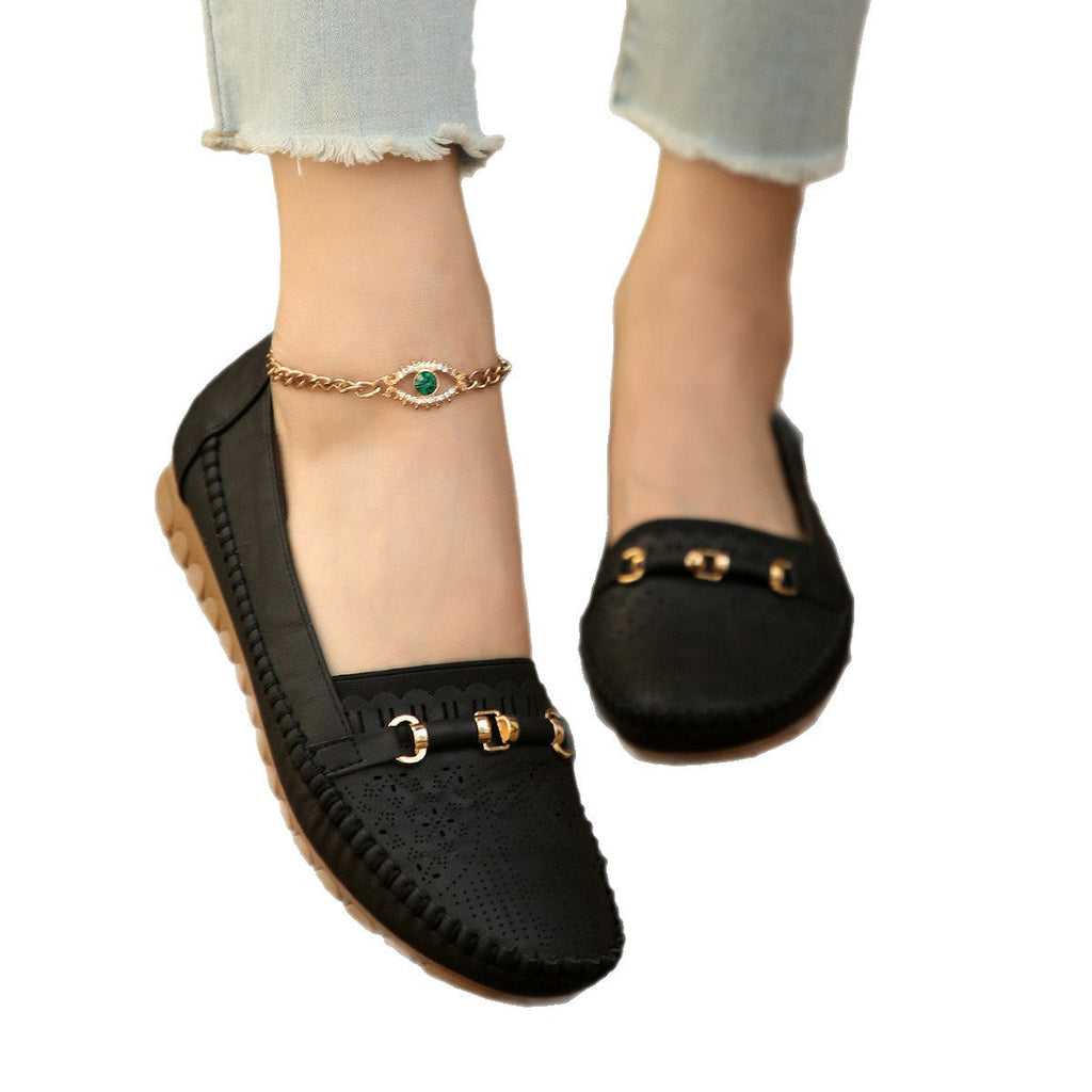 Women's Perforated Loafers with Gold Buckle Detail