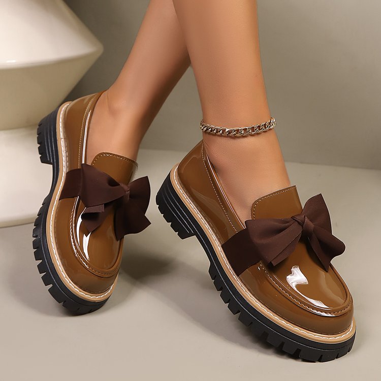 Women's Patent Bow Loafers with Chunky Lug Sole