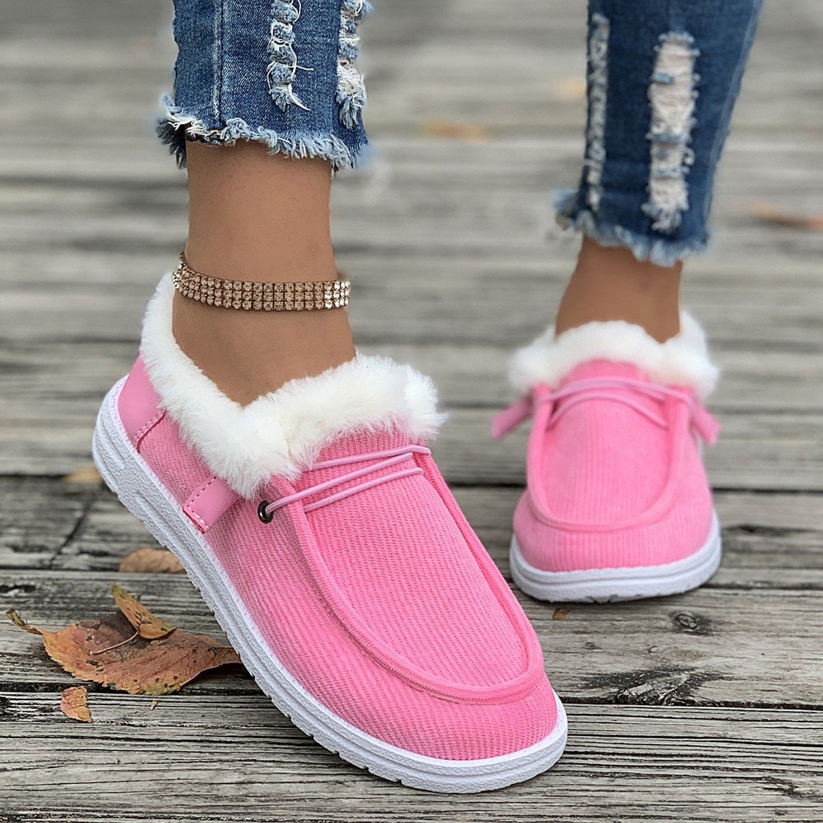 Women's Slip-On House Slippers with Faux Fur Trim
