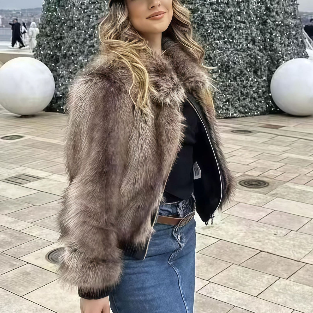 Women's Cropped Jacket with Oversized Sleeves