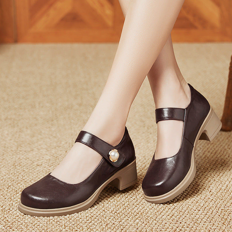 Women's Mary Jane Shoes with Adjustable Strap and Block Heel