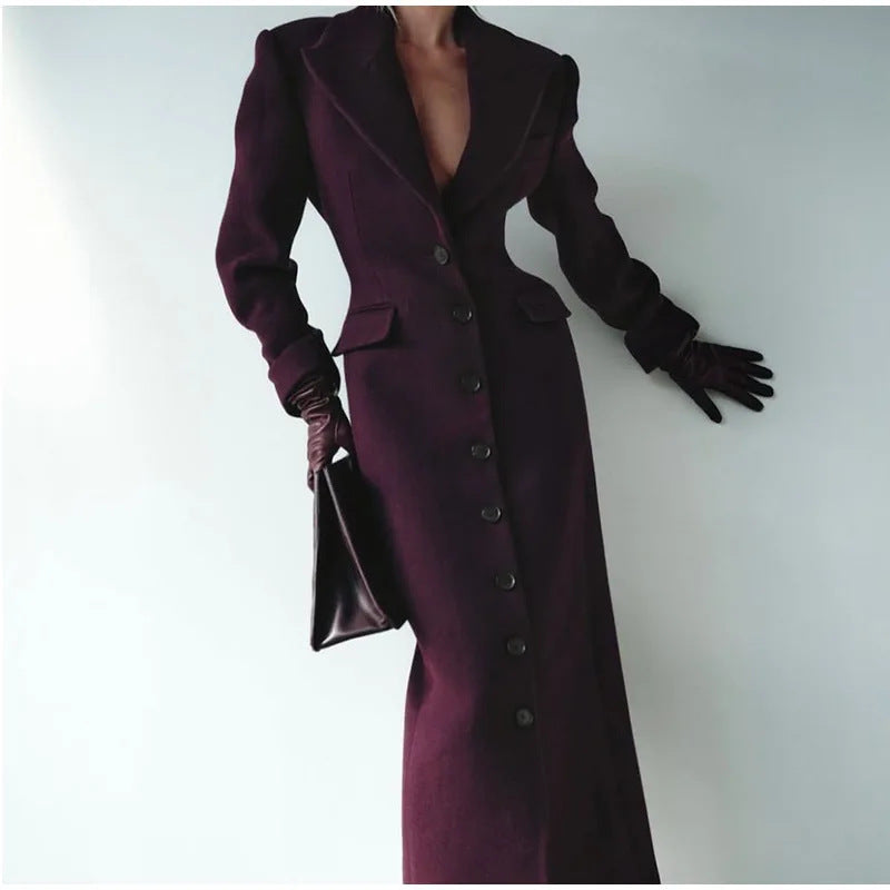 Women's Button-Front Blazer Coat with Notch Lapel