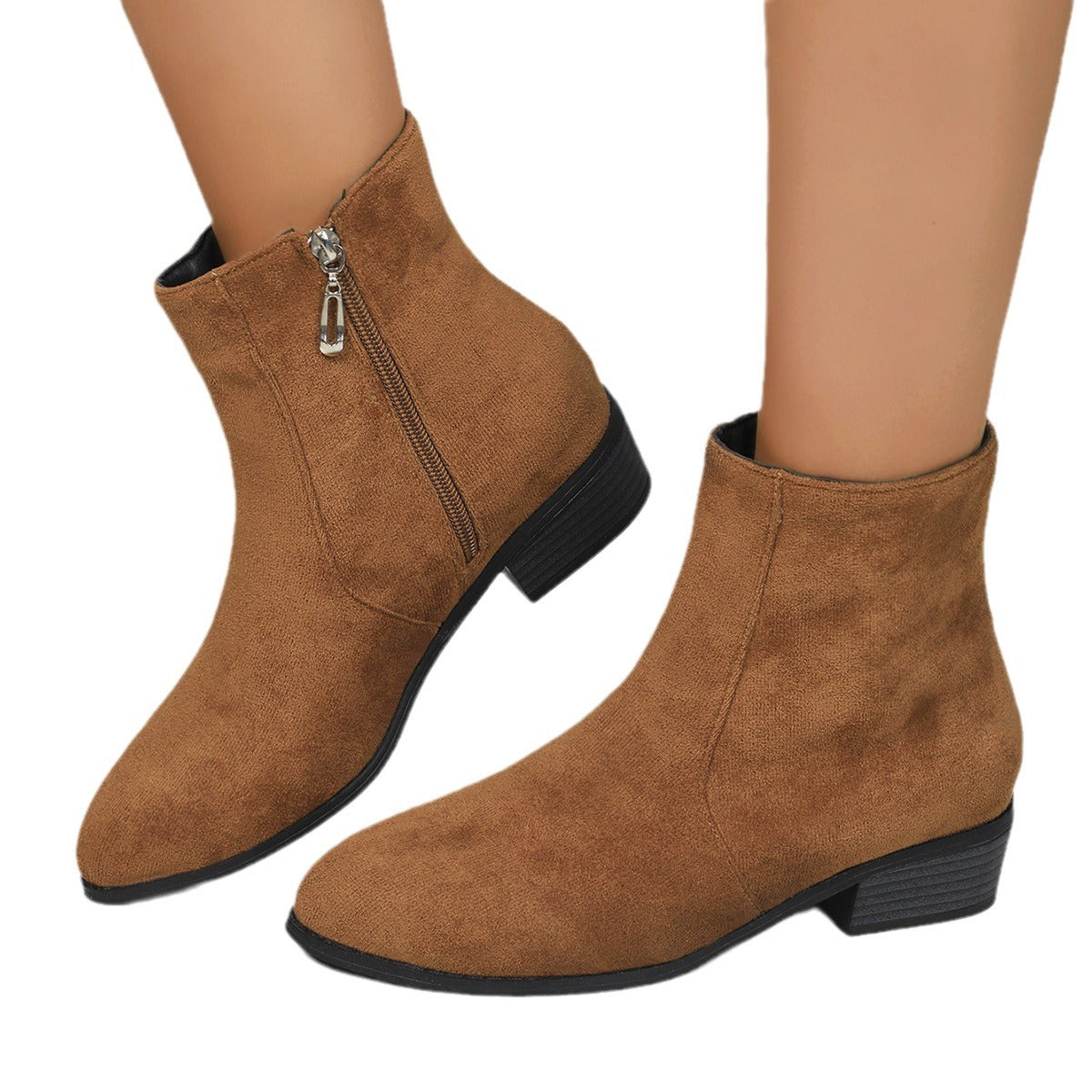 Women's Ankle Boots Block Heel Side Zip Pointed Toe