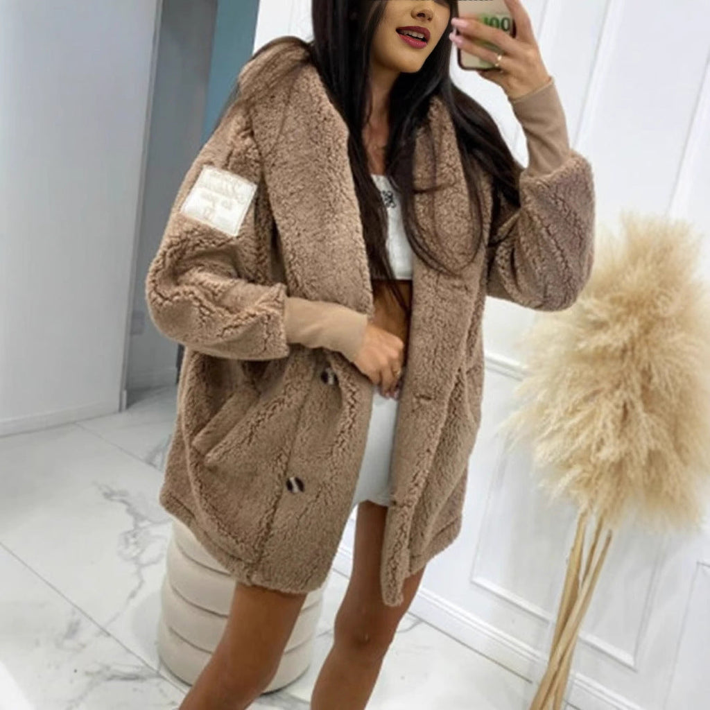 Women's Oversized Teddy Jacket with Button Front