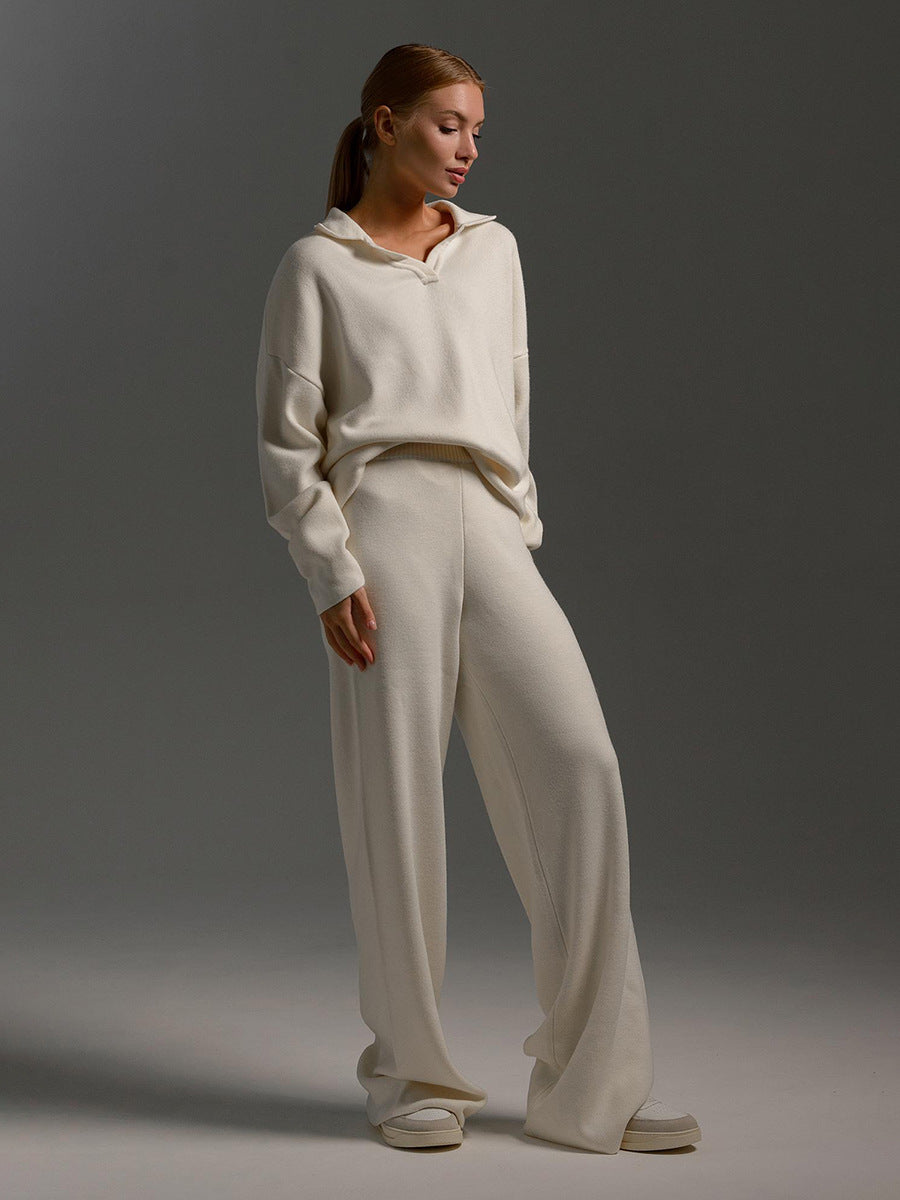 Women's Polo Collar Wide-Leg Co-Ord Set with Relaxed Fit