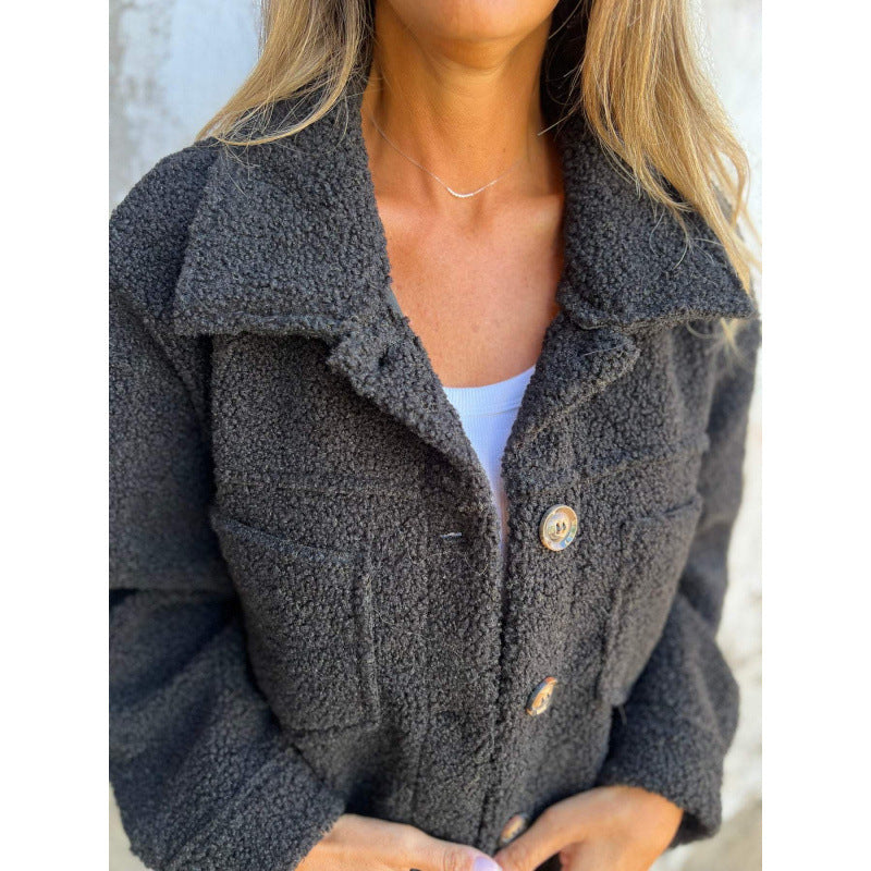 Women's Button-Front Teddy Jacket with Collared Neckline
