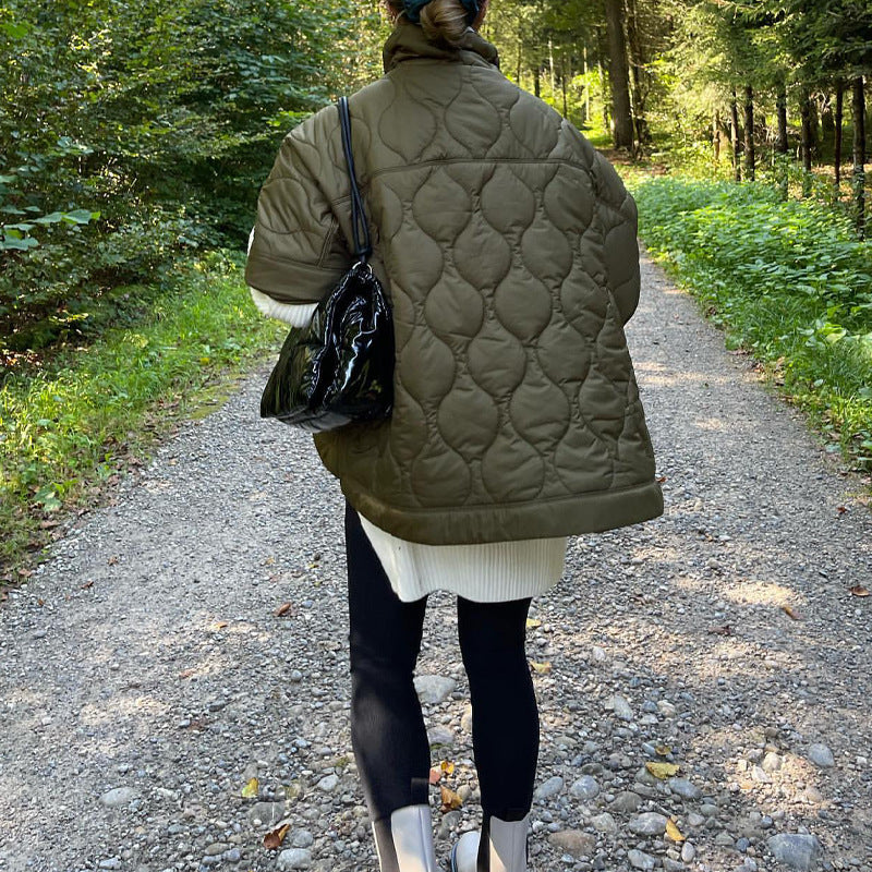 Women's Quilted Poncho Jacket with High Funnel Neck