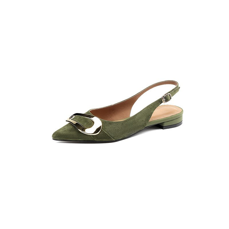 Women's Slingback Ballet Flats with Gold Buckle Detail