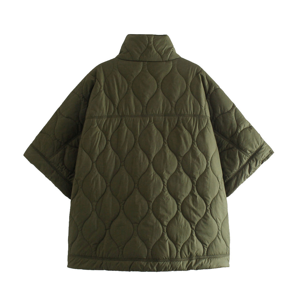 Women's Quilted Poncho Jacket with High Funnel Neck