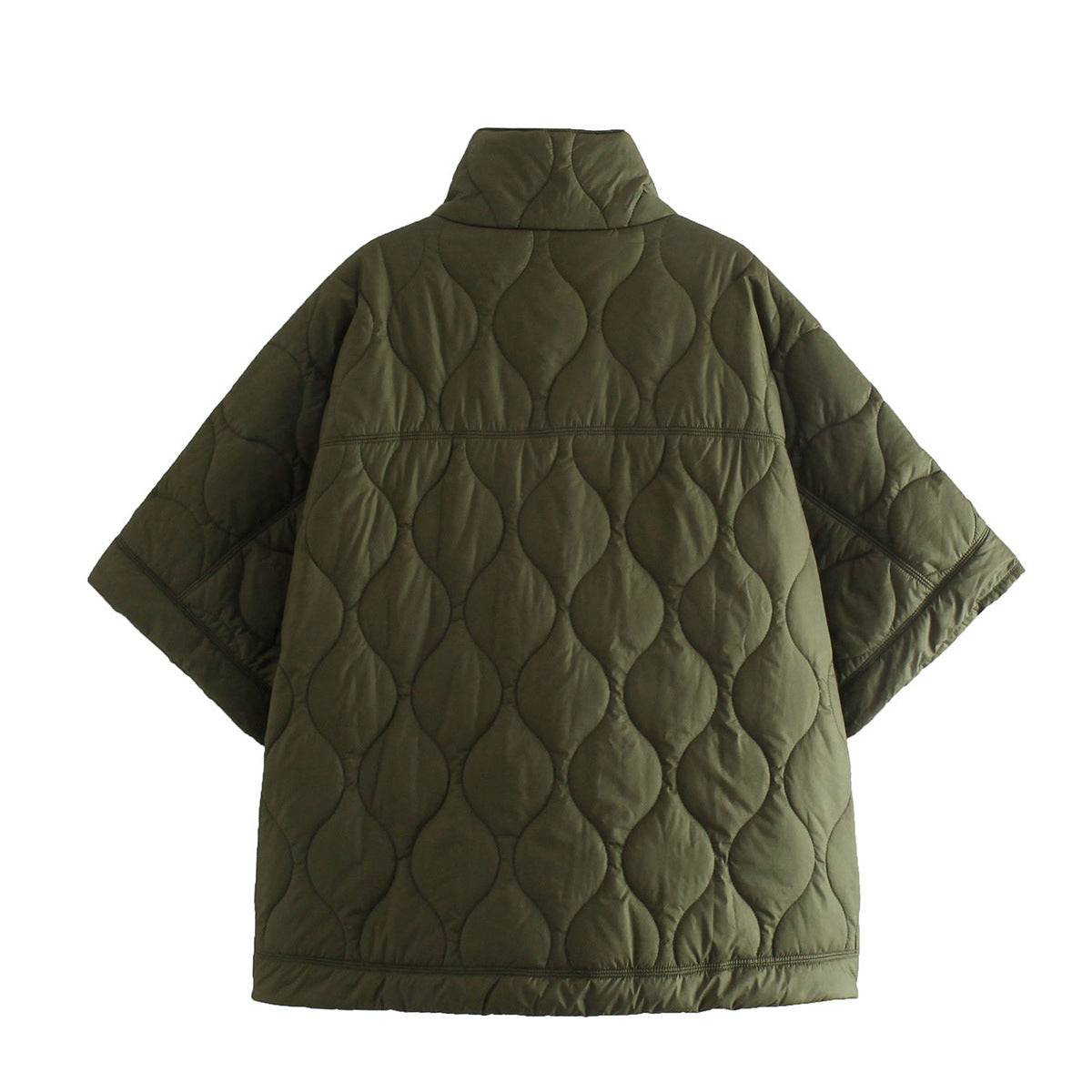 Women's Quilted Poncho Jacket with High Funnel Neck