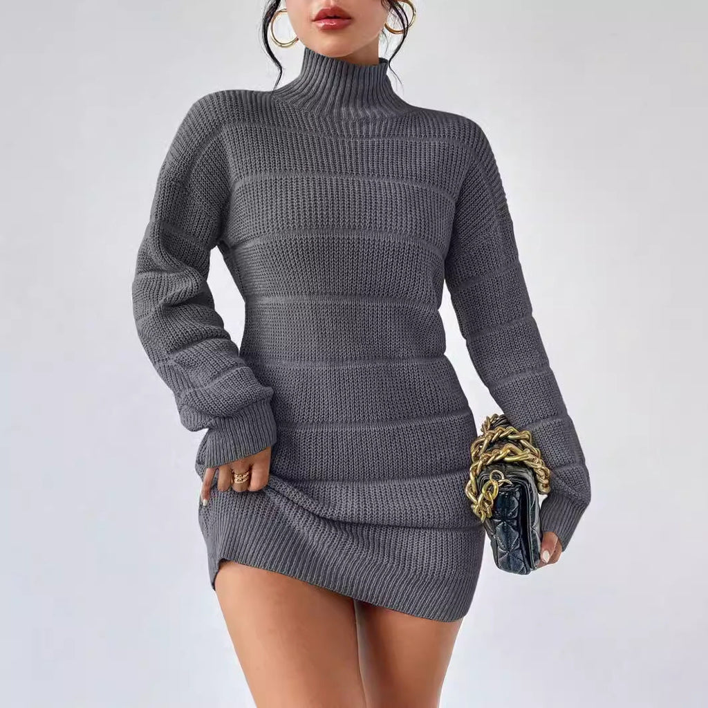 Women's Turtleneck Sweater Dress with Textured Knit