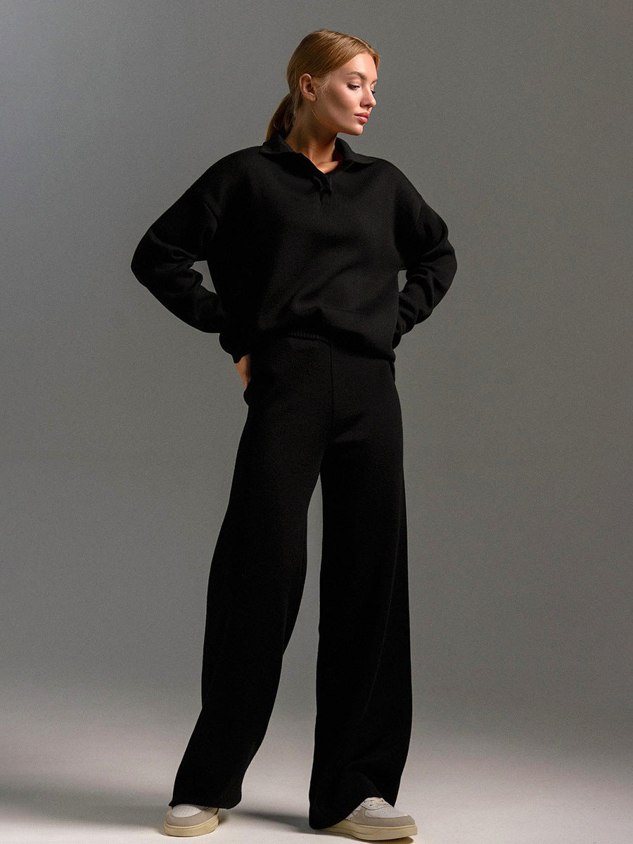 Women's Collared Two-Piece Set Wide-Leg Trousers