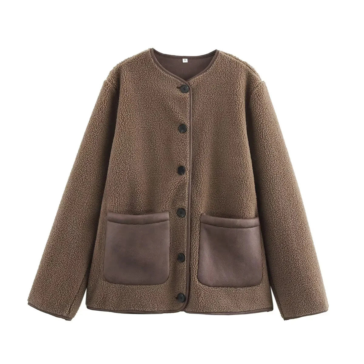 Women's Button-Front Teddy Fleece Jacket with Patch Pockets